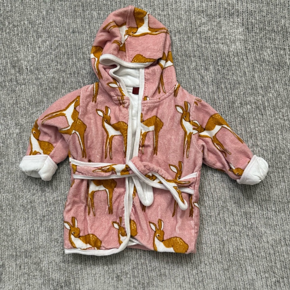 MilkBarn Pink Deer Organic‎ Cotton Hooded Robe 0–9M Cottagecore Classic Cover Up
